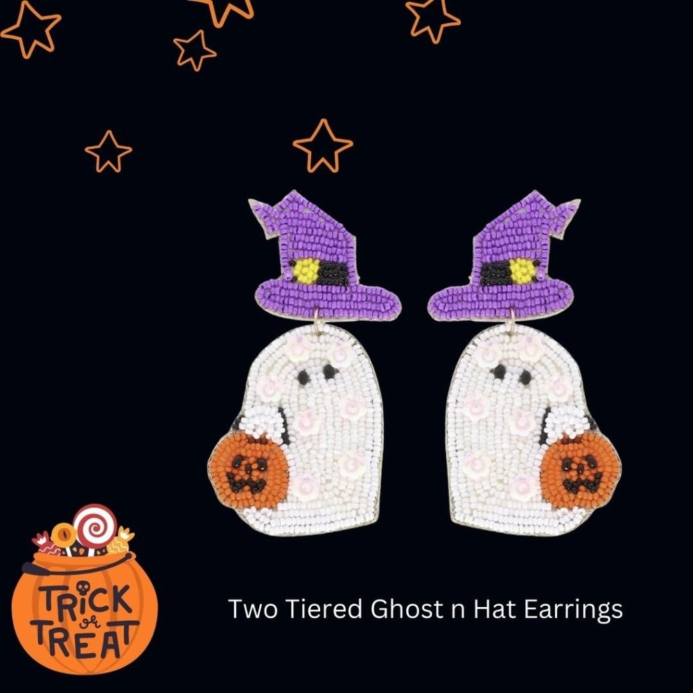 Witch Hat & Ghost Beaded Earrings
